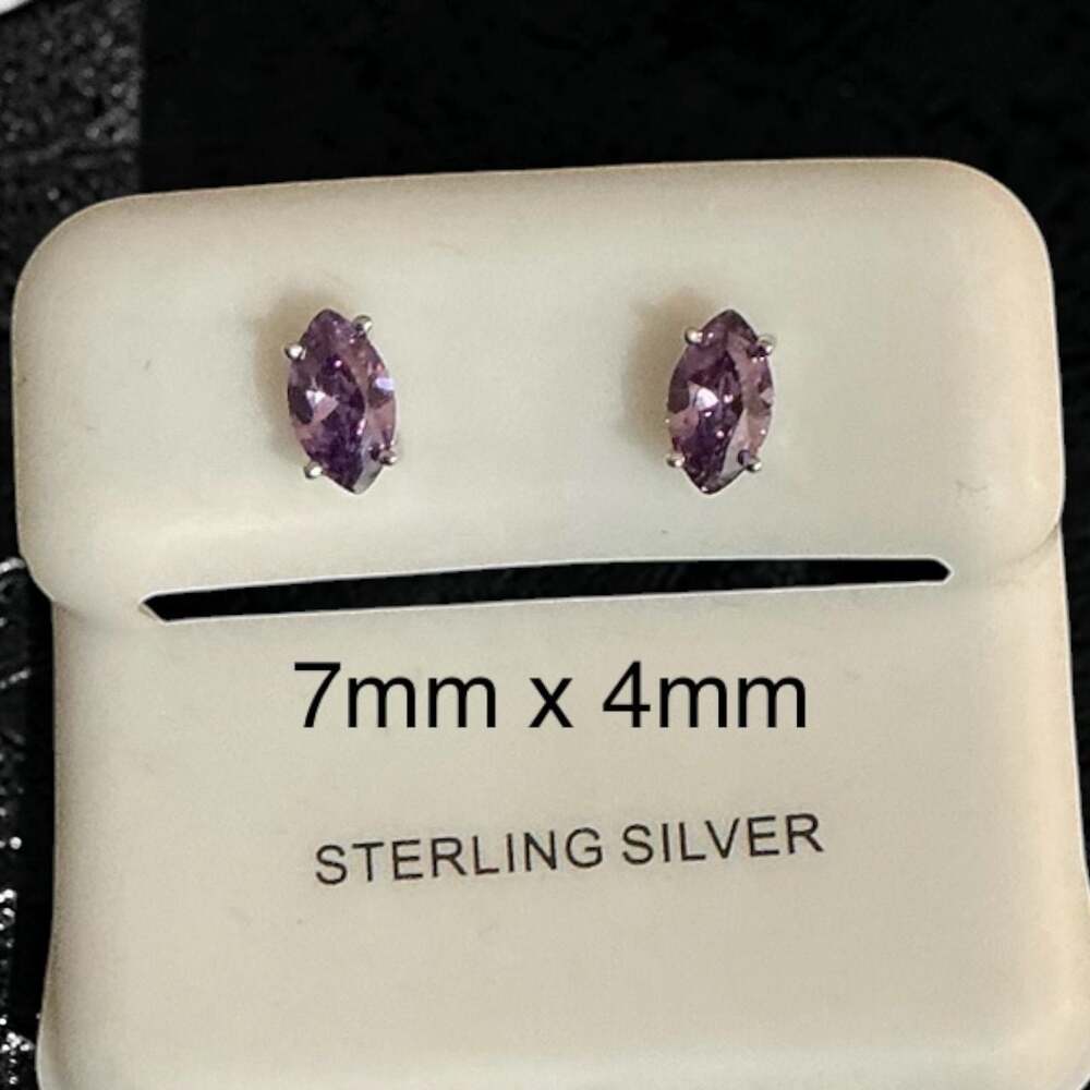 Marquise Cut Purple Amethyst Stud Earrings in Sterling Silver 7mm x 4mm